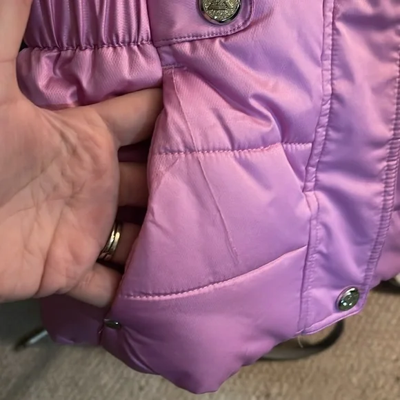 Little Girls Pink Puffer Fleece Lined Hooded Faux Fur Snow Jacket 4/5T - Picture 4 of 8